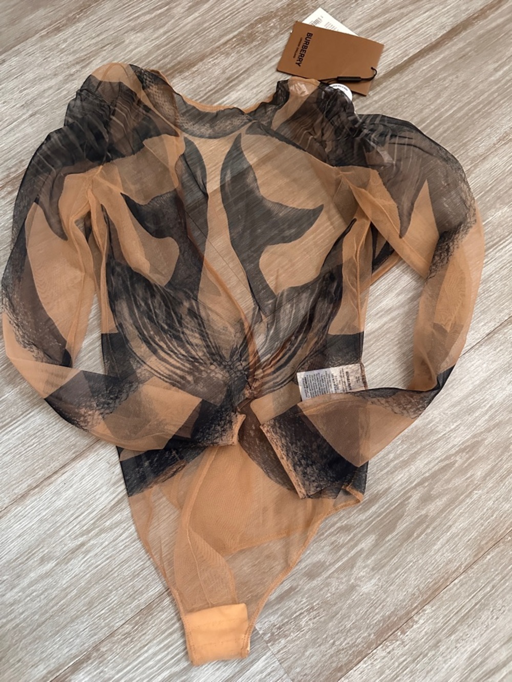 Burberry Nude and Black Sheer Floral Print Top